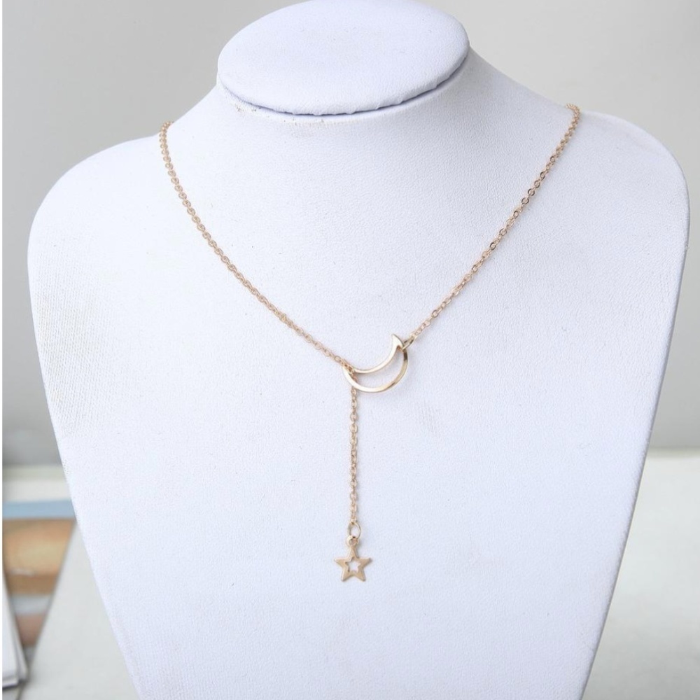 Gold Tone Moon and Star Y Celebrity Drop Necklace - Picture 2 of 2